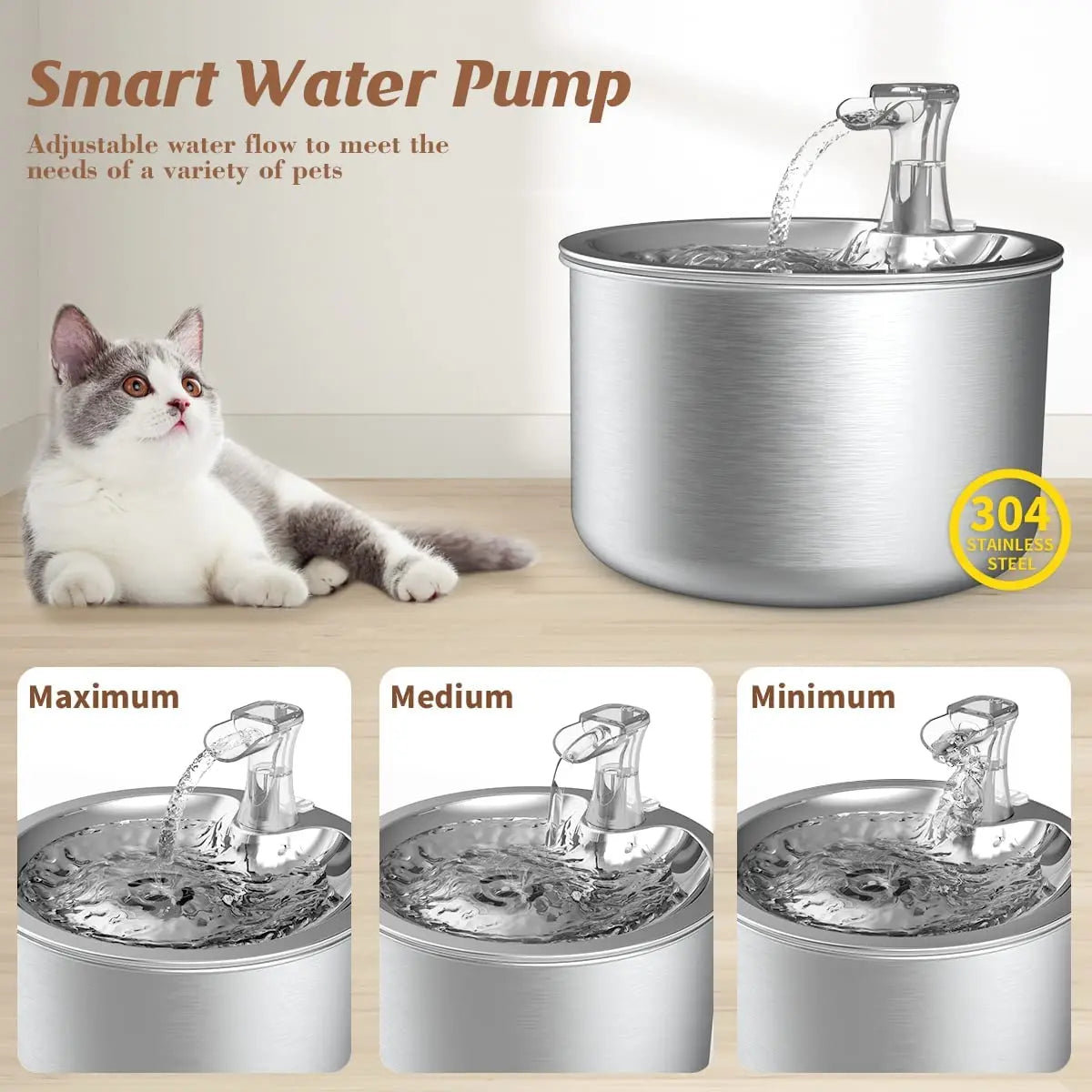 FeliFlow™ 2L Stainless Steel Cat Water Fountain (Automatic with Sensor & Heater)